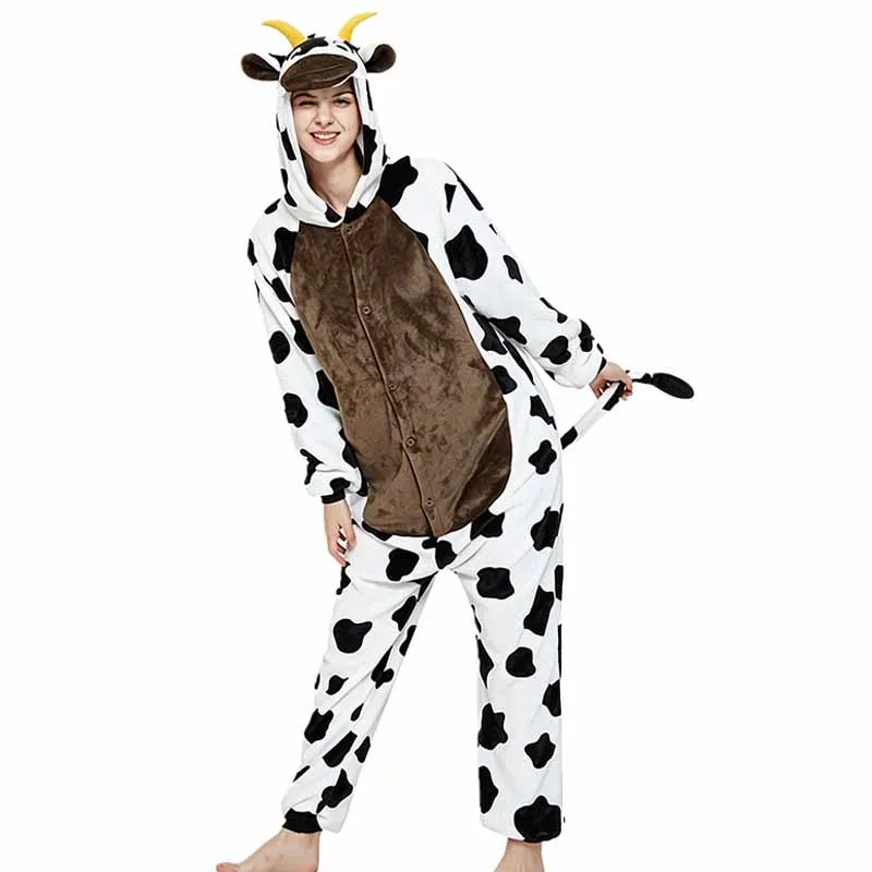 Flannel Onesie Pajamas Couple Wacky Animal Hooded Homewear Sleepwear Autumn Winter Warm Home Clothes Family Party Nightwear 3