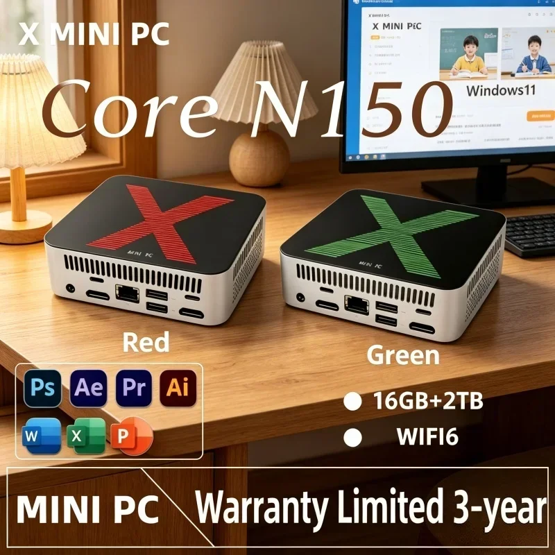 Intel Core N150 New Hot 2026 Mini Work PC 16GB RAM 1TB/2TB SSD WiFi6 BT5.2 Win11 4K HD Remote Office Host
