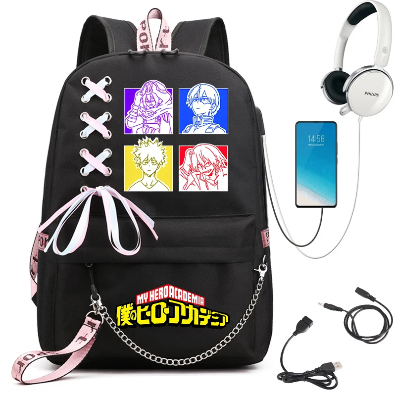 My Hero Academia cartoon backpack USB student schoolbag girls back to school gift image 2