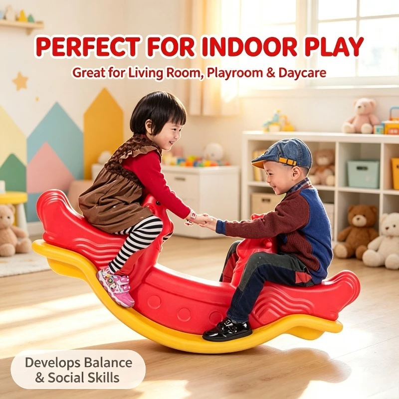Double Kids Seesaw Toy Cute Safe Children Seesaw Indoor Outdoor Game Seesaws Toys Balance Training Home Playroom Sports Toys