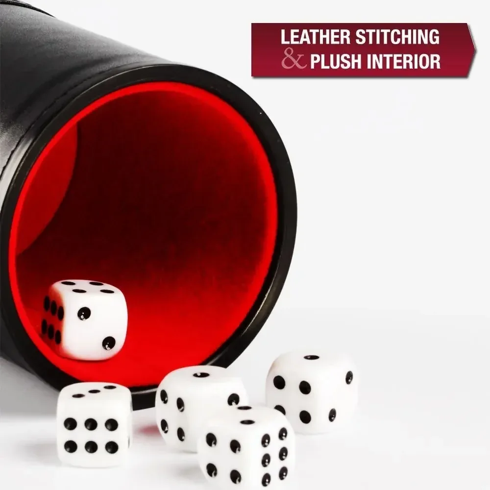 كوب نرد جلدي مع غطاء بطانة خضراء حمراء داخلية هادئة في تهز النرد الكاذب Farkle Yahtzee ألعاب الطاولة مع 5 قطع النرد