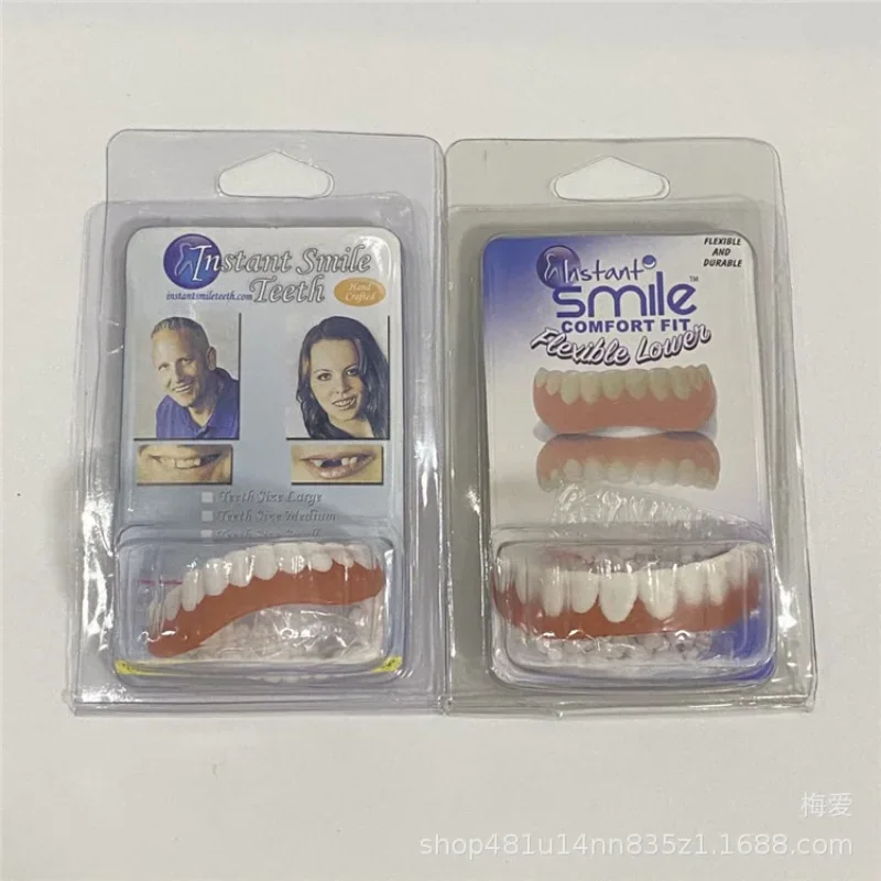 Dentes falsos silicone superior inferior folheados perfeito rir folheados dentaduras pasta dentes falsos chaves para aparelho de dente branqueamento vara