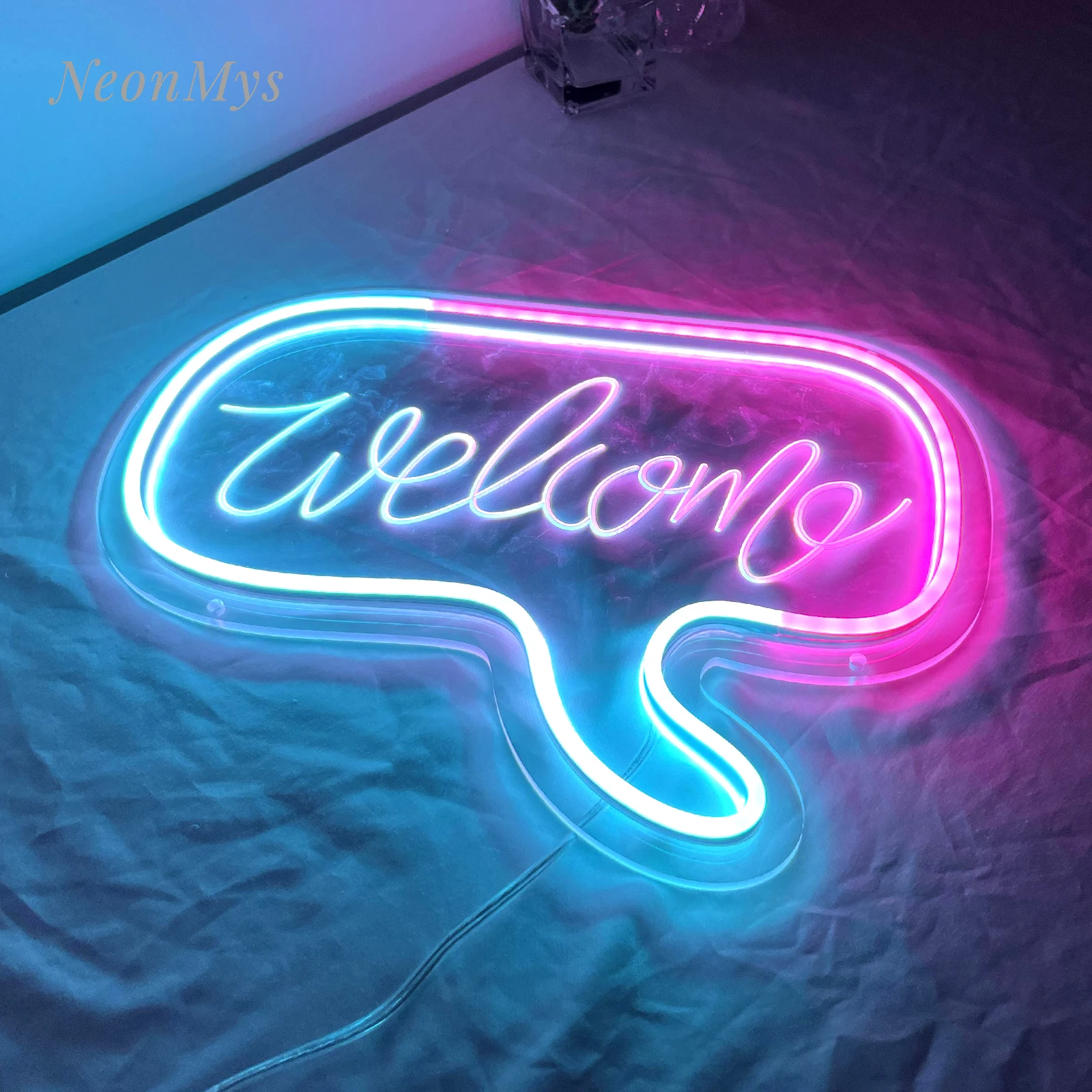 Welcome Hello Led Carved Neon Lights Sign Wall Hanging Game Room Decor Aesthetic Wedding Party Night Light Acrylic Decoration