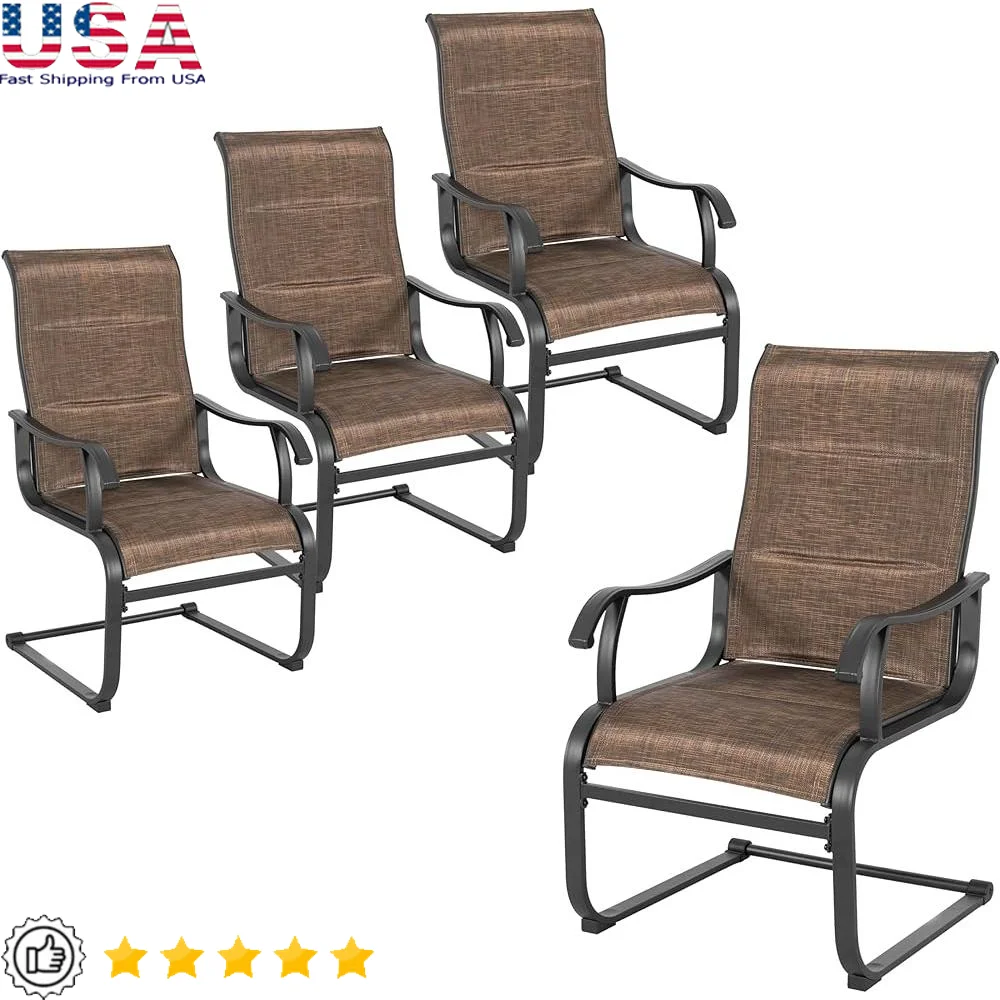 Outdoor Patio Dining Chairs Set of 4 All Weather Padded Textilene Breathable High Back Non Slip Spring Motion Ergonomic Design