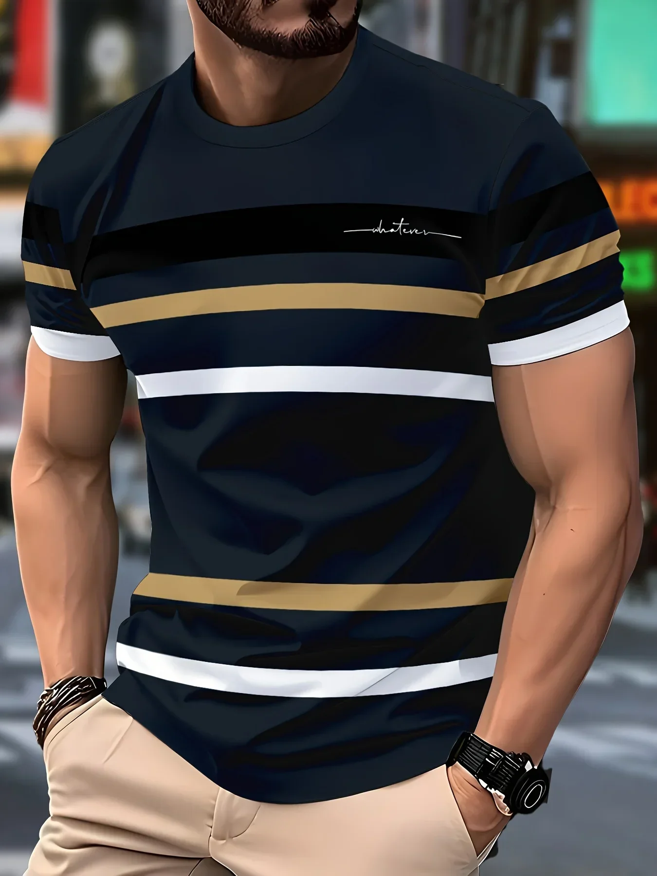 Men's Striped Crew Neck T-Shirt Casual 