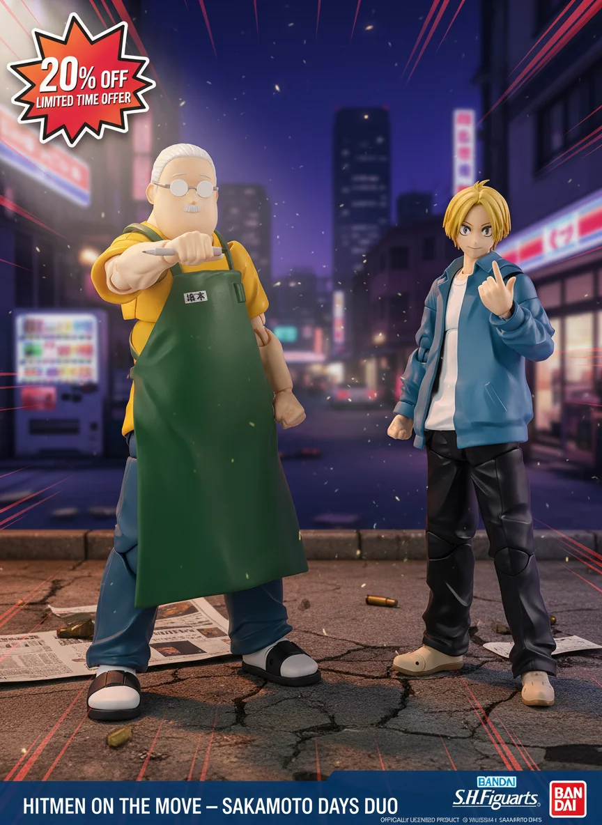 

Bandai S.H.Figuarts Sakamoto Taro & Shin Asakura SAKAMOTO DAYS 2-Pack Set Anime Action Figures with Face & Hand Parts Collectors