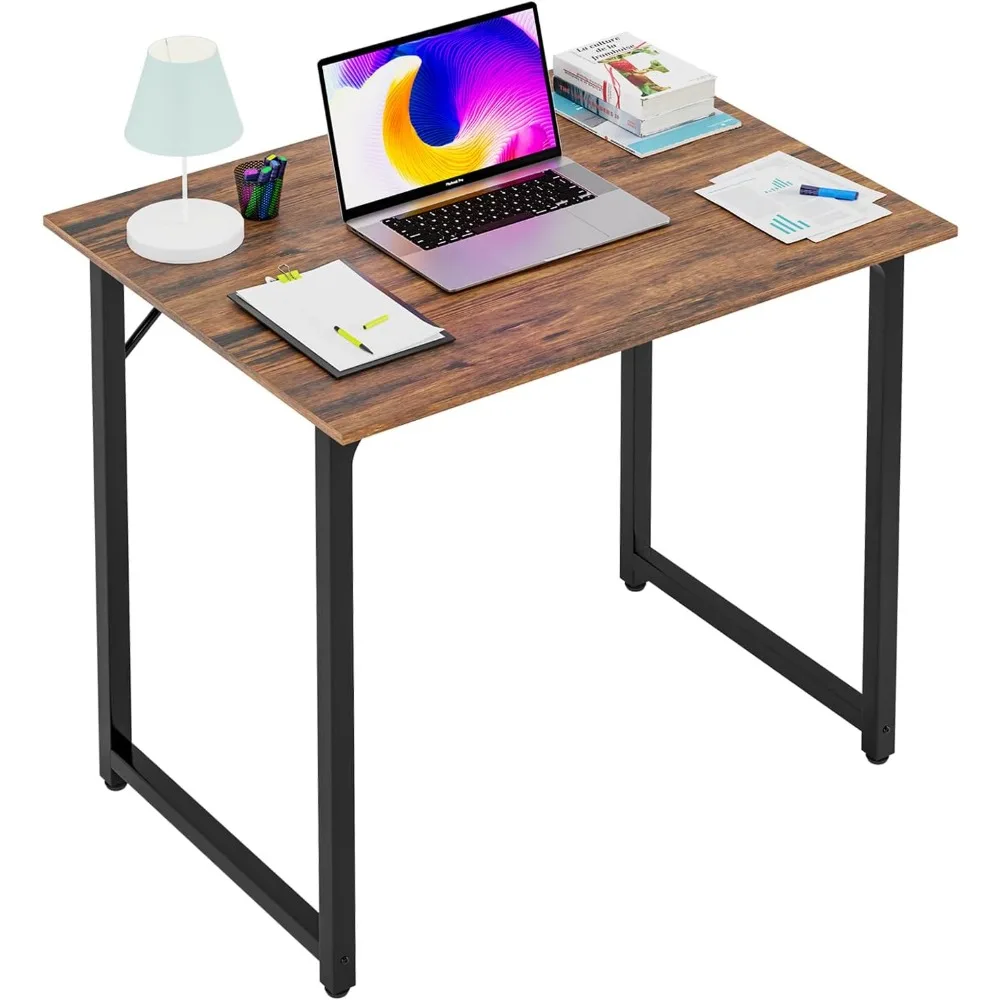 Scrivania per Computer da 32 pollici, scrivania da ufficio con struttura in metallo, stile moderno e semplice per lo studio dell'home Office, scrittura per piccoli spazi marrone