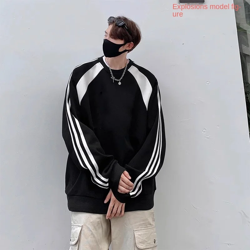 

China Cotton Composite Milk Silk Tide Brand Side Stripe Stitching Sweater Simple Fashion Fabric Comfortable Skin-friendly