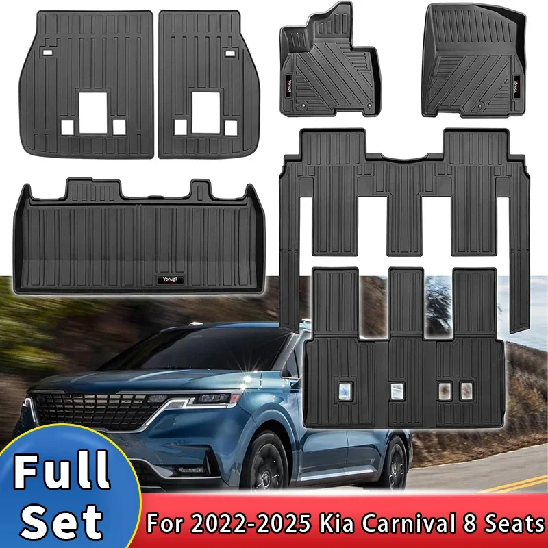 

LHD For Kia Carnival 8 Seater 2022-2025 Floor Mats Accessories 3 Rows & Trunk Cargo Mat & Backrest Mats Set All Weather TPE