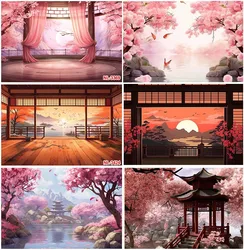 Spring Backdrops Photographic Japanese Style Pink Sakura Flowers Adults Portrait Natural Scenery Birthday Wall Decor Background