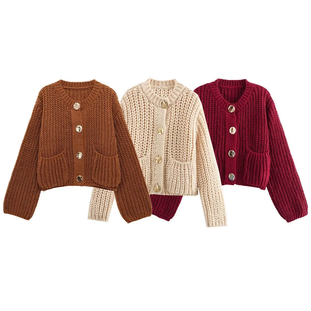 Femmes automne hiver tricoté Cardigans femme décontracté bouton poche à manches longues pull dame mode lâche Cardigans manteaux