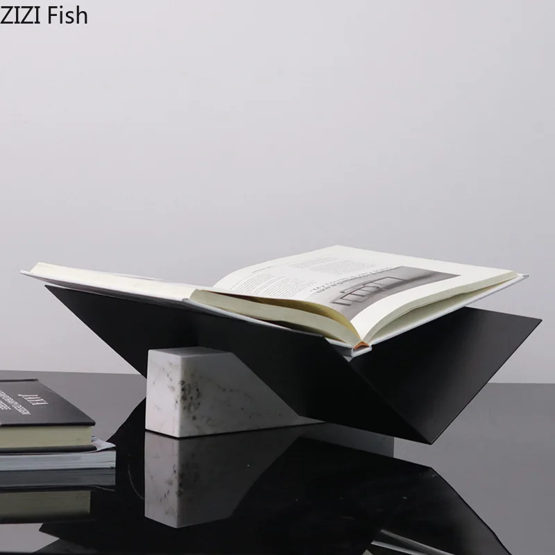 Marble Base Metal Storage Rack Bookshelf Storage Ornament Storage Holder Bookend Display Stand Decoration Crafts Shelf