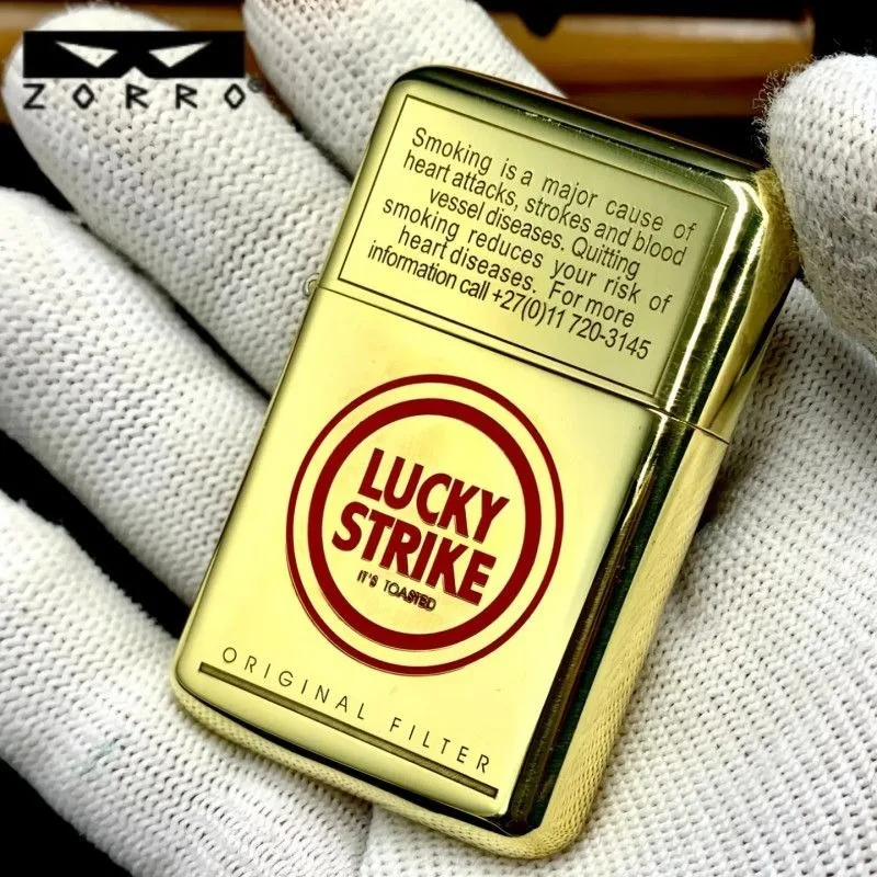 Zorro II Classic Good Luck Cinnabar Painted Brass Kerosine Lighter Flip Machine Gentleman Lighter Men's Gift Smoking Accessories
