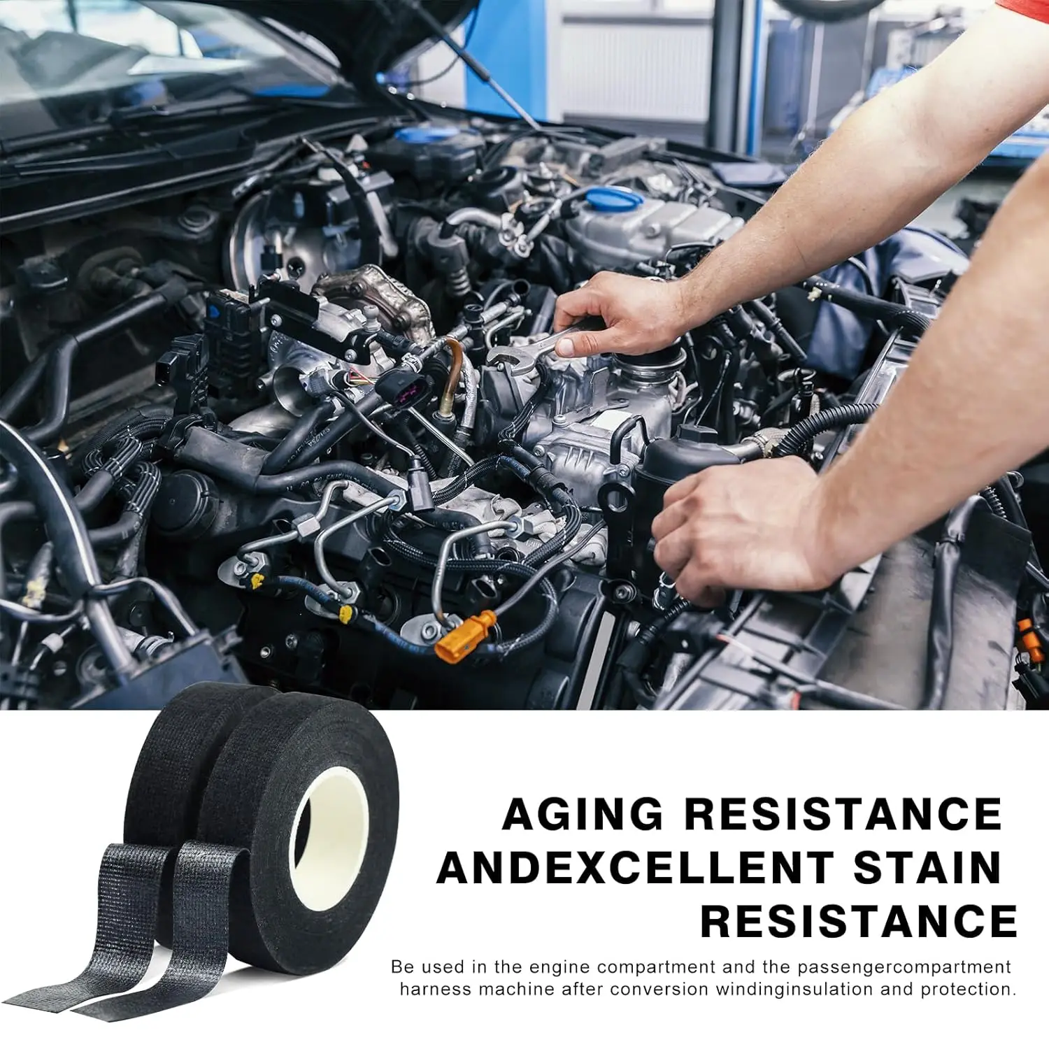 Wiring harness and electrical tape, 1.18 inches x 82 feet, heat-resistant automotive wire harness and wires for car engines