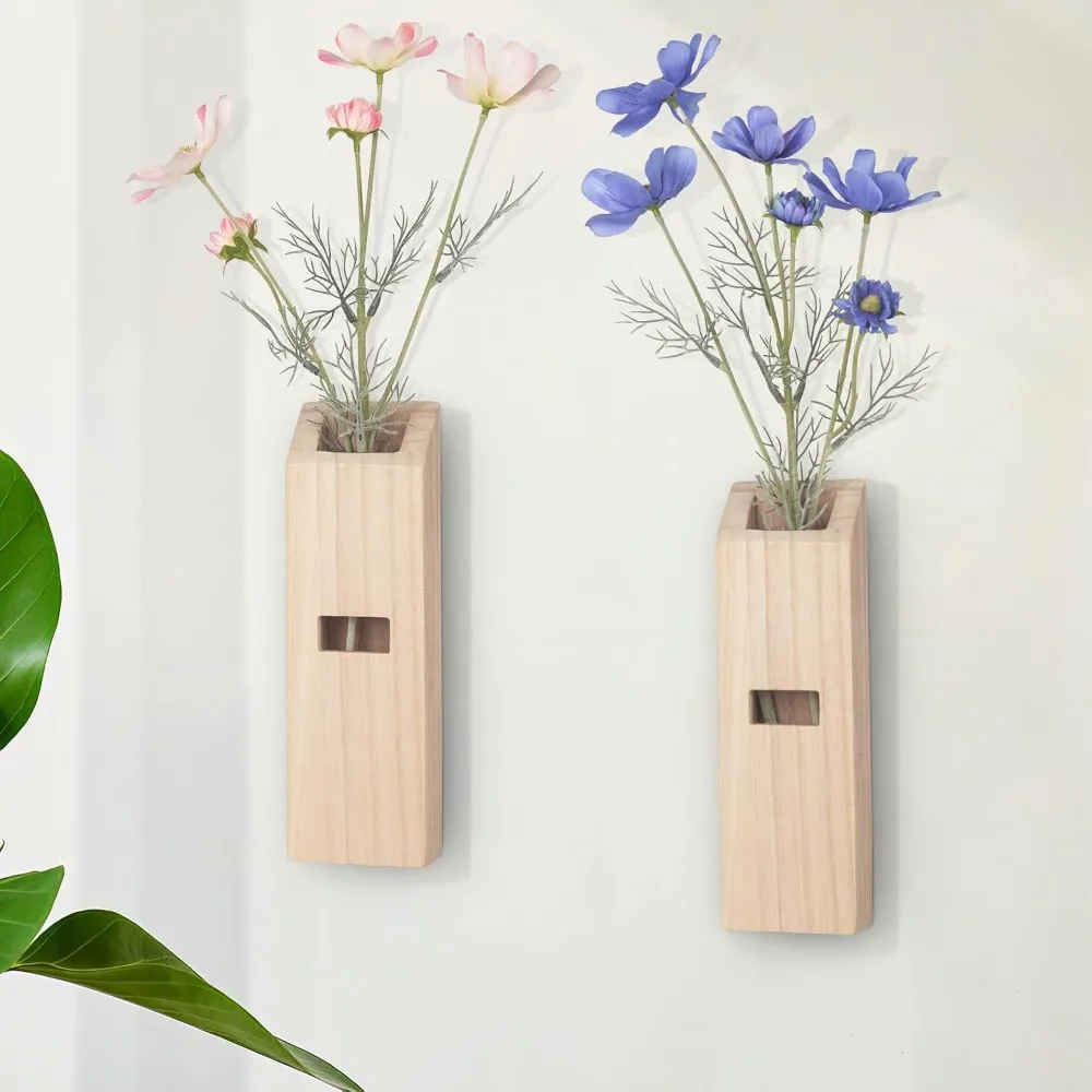 

2-piece set of wooden wall vases, Bohemian style wall decoration, suitable for entrances, corridors, and living rooms