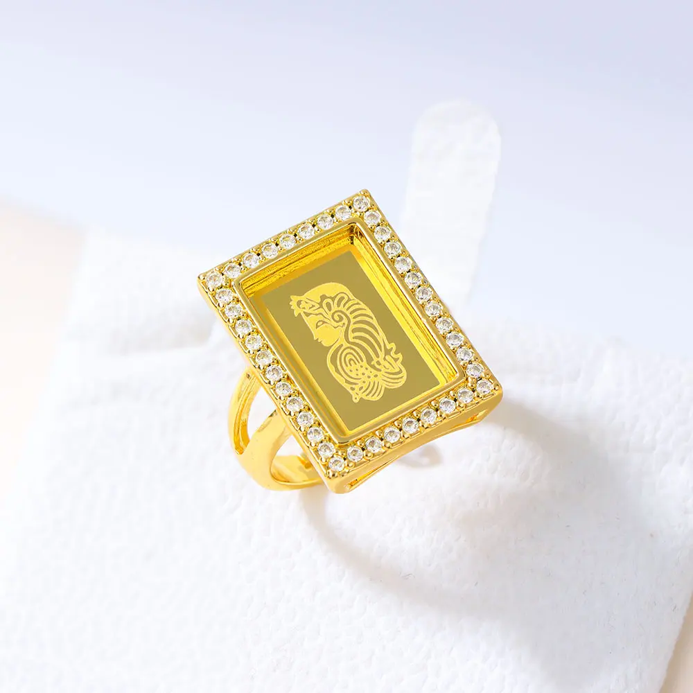 Arabische Braut-Hochzeitsringe 21k Vergoldet Dubai Mode Verlobungsring Türkischer Vintage Alltagsschmuck für Frauen – Detail 7