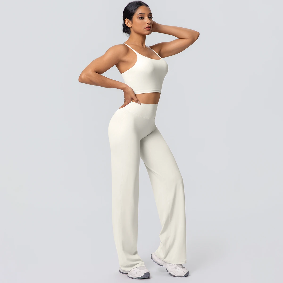 Frauen Schnell Trocknend Gym Sport Fitness Kleidung Yoga Set Backless Sexy Strap Bh mit Brust Pad Hohe Taille Breite Bein Hosen Set – Detail 22
