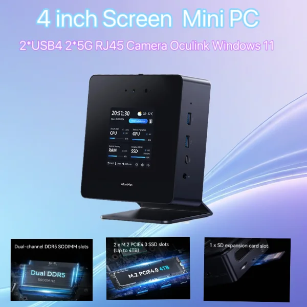 Topton Mini PC X7 Ti Intel Ultra 9-185H 4 inch Screen 2*USB4 2*5G RJ45 Camera Oculink Windows 11 Gaming PC Mini desktop WiFi7