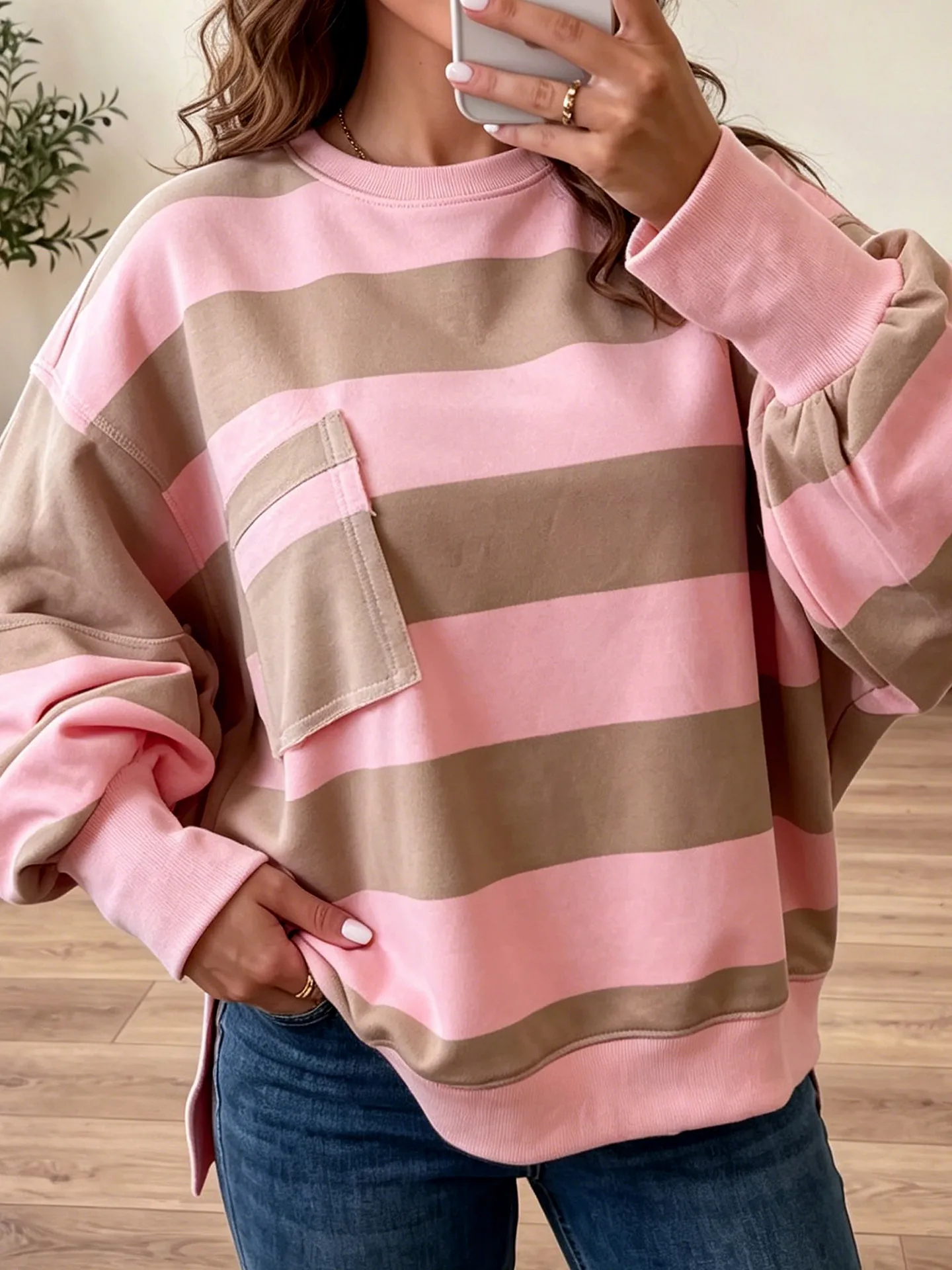 DearLover Women's round Neck Sweatshirt Loose Long Sleeve Autumn Winter New Style Casual Loose Shoulder Drop Long Sleeve Top