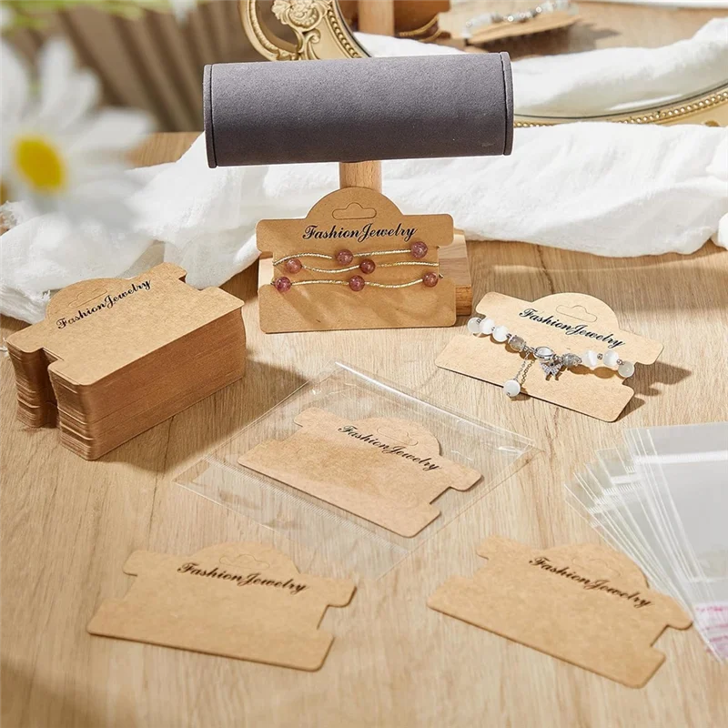

2025 Trend100 Pcs Bracelet Display Cards Bracelet Packaging Necklace Cards With Bags ,Brown