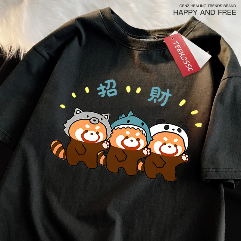 

Funny Rich Raccoon Print Japanese Style T-Shirt Oversized Cotton T-Shirt Fashion Loose Tops Casual Sweat Tee Clothes Cotton Male