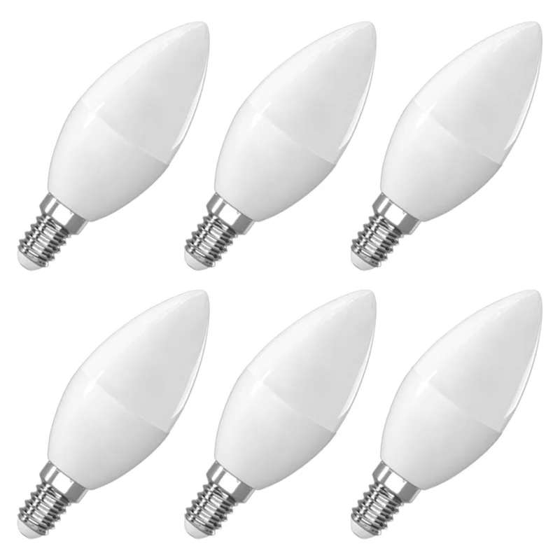 6 Pack E14 Candle Bulb AC220V Warm White 3000K Cool White 6500K 5W 545lm 160°Beam Angle C37 Screw Light Bulbs