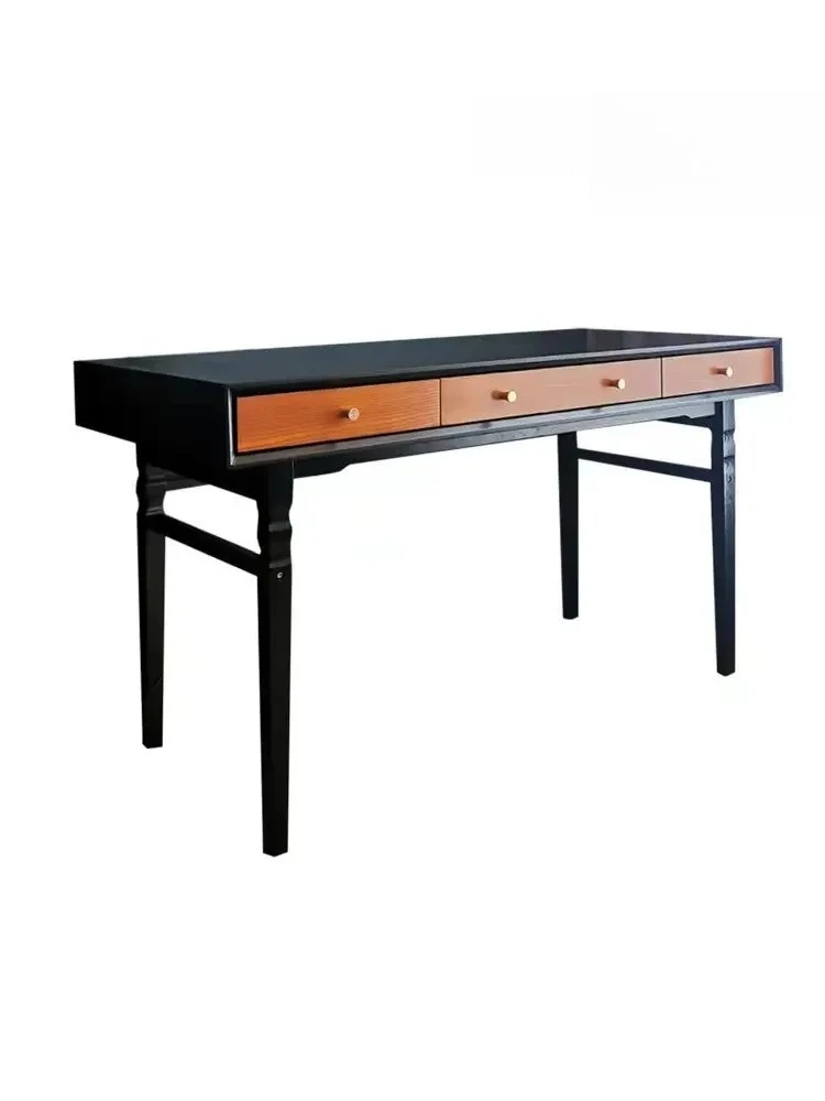 A American Retro Style Solid Wood Bedroom Study Desk Color Matching Computer Writing Desk Antique Style