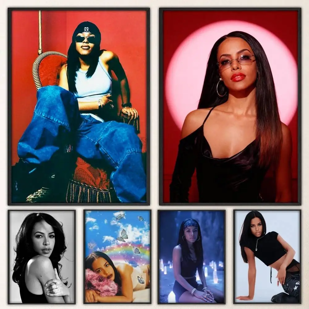 A-Aaliyah Singer Poster Fancy Wall Sticker for Living room bar retro decorative painting room