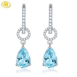 Natural Sky Blue Topaz Sterling Silver Drop Earrings 5.5 Carats Genuine Gemstone Women Classic Style S925 Fine Jewelry Birthday