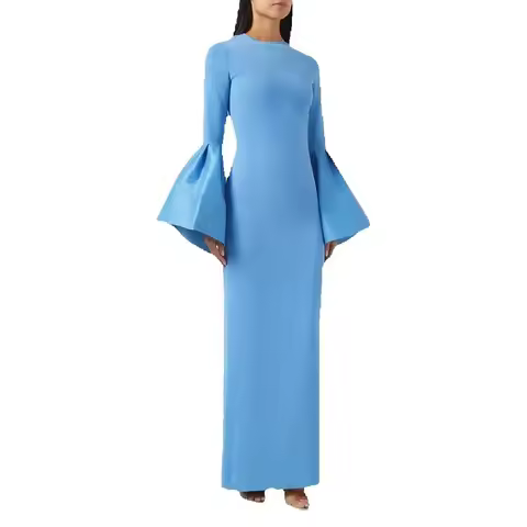 Haute Customized Elegant Sheath Slit Back Prom Dress Formal Wedding Guest Gala Evening Dresses Long Sleeves Party Dress 2025