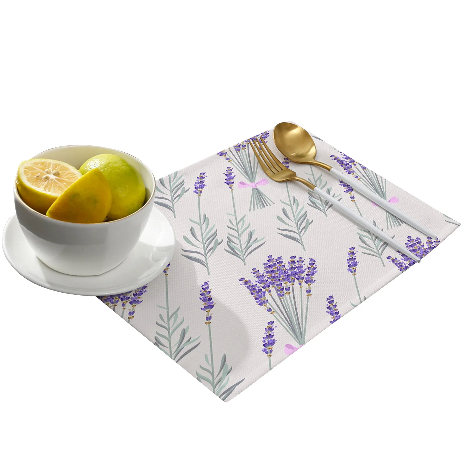 Lavender Purple Leaves 4/6pcs Table Pad Mats for Dining Table Home Kitchen Decor Accessories Linen Placemats Coaster