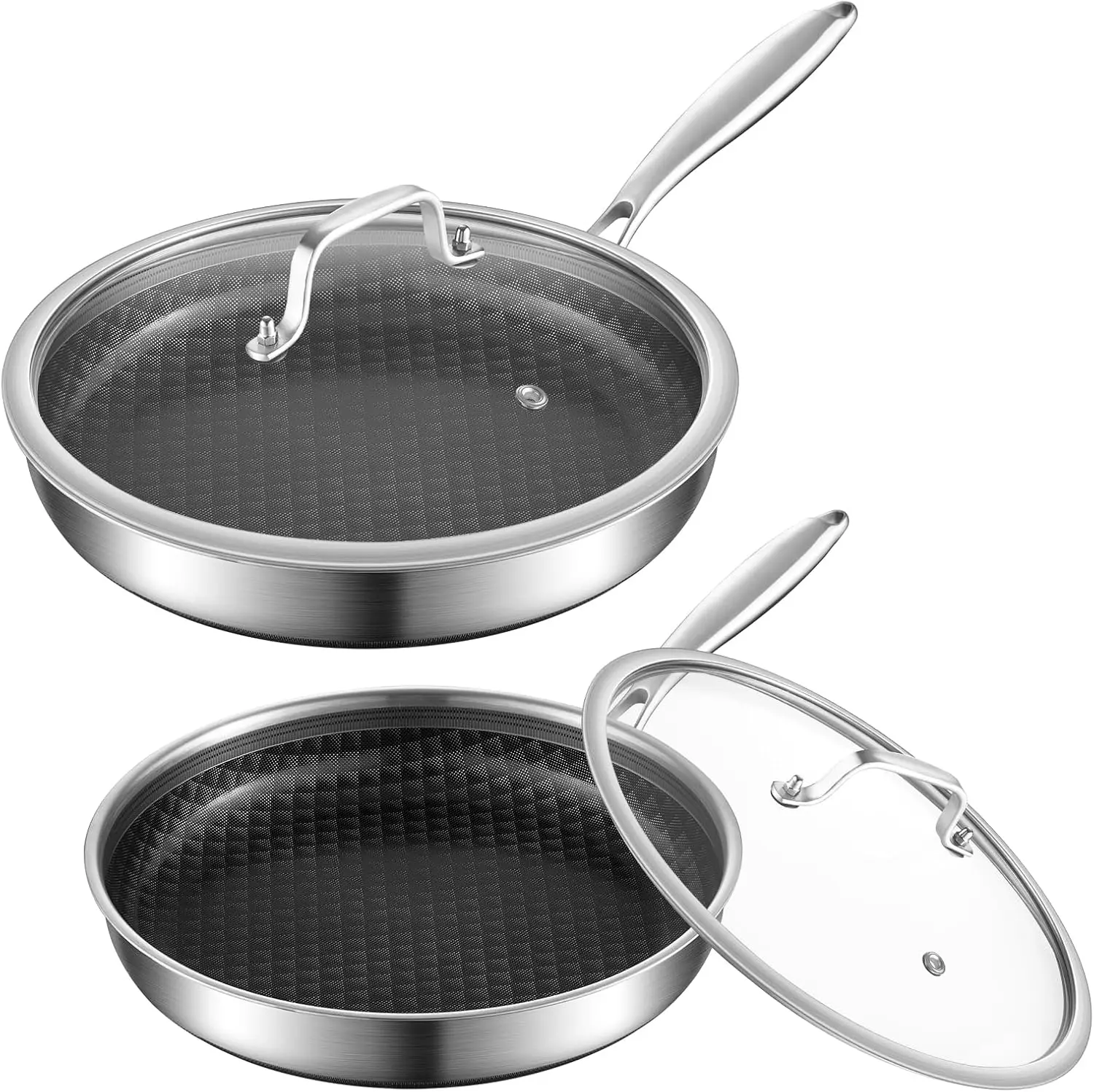

Non-stick frying pan set, ceramic-coated stainless steel triple-layer composite frying pan with lid, dishwasher-safe oven-safe