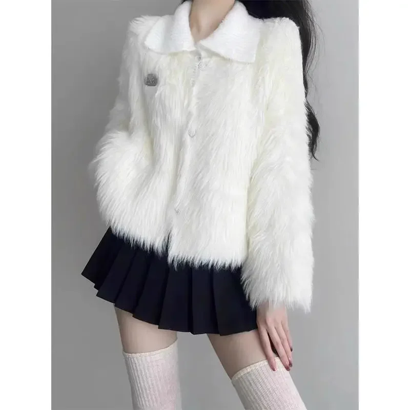 

Autumn Winter Jacket Fluffy Knitted Cardigan Y2k Clothes Fashion Trends Women White Sweater Soft Short Tops Design Cardigans