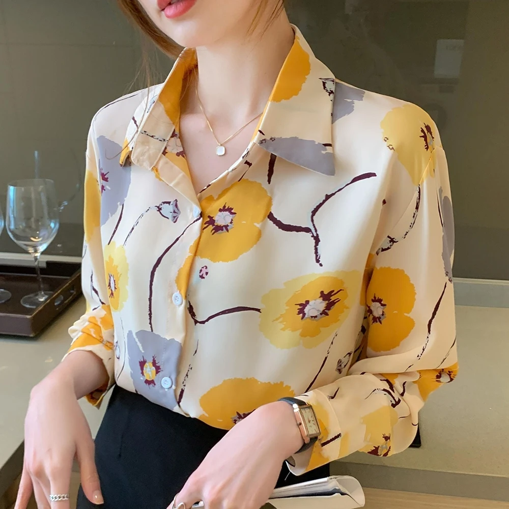 Casual Shirt Fashion Floral Print Long Sleeve Shirt For Women Plus Size Lapel Button Down Shirt For Women Elegant Evening Dress