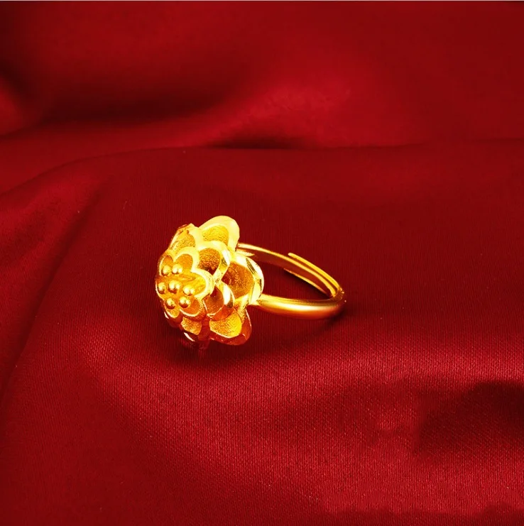 

Gold shop same style AU999 gold jewelry noble lady fashion Korean style female flower ring 24K pure gold ring for girlfriend