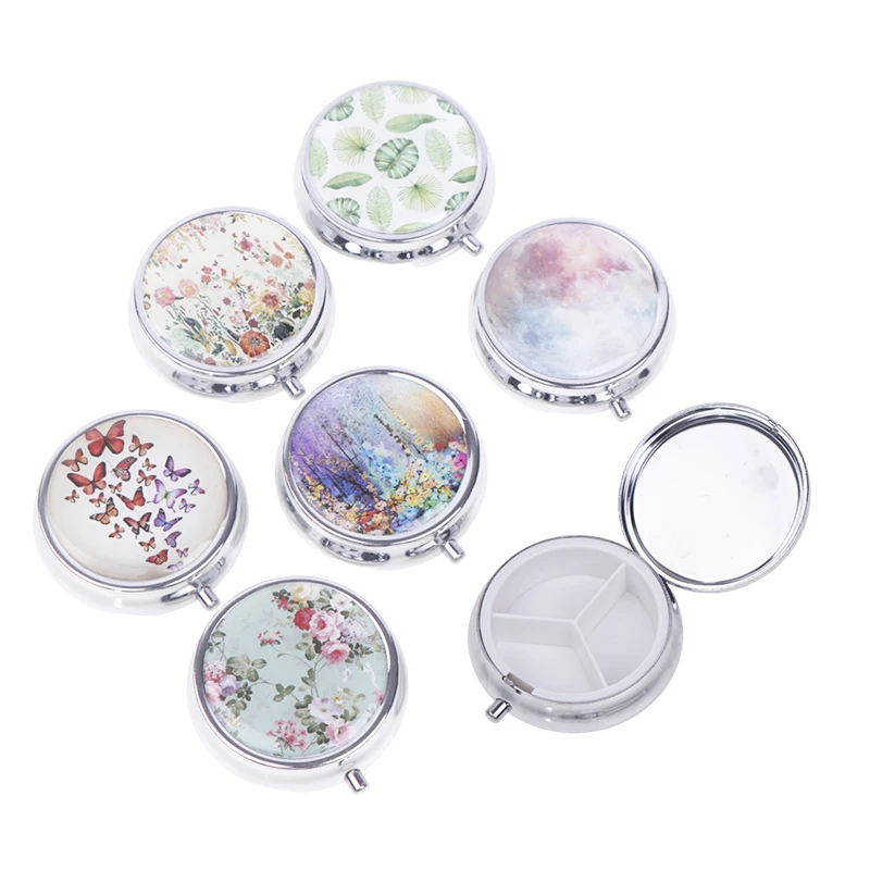 3 Cell Metal Pill Boxes Stainless Steel Round Pill Boxes Medicine Organizer Container Medicine Case Splitters Pill Candy Box