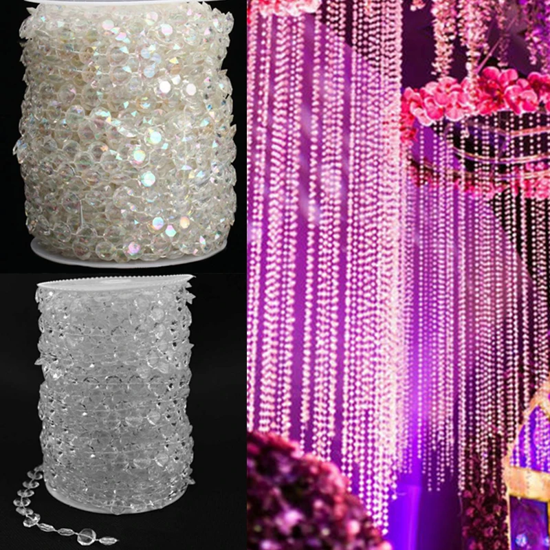 

10M Acrylic-Crystal Bead-Curtain Clear Garland Strand Hanging Chains For Party Wedding Window Balcony Garden DIY Decoration Part