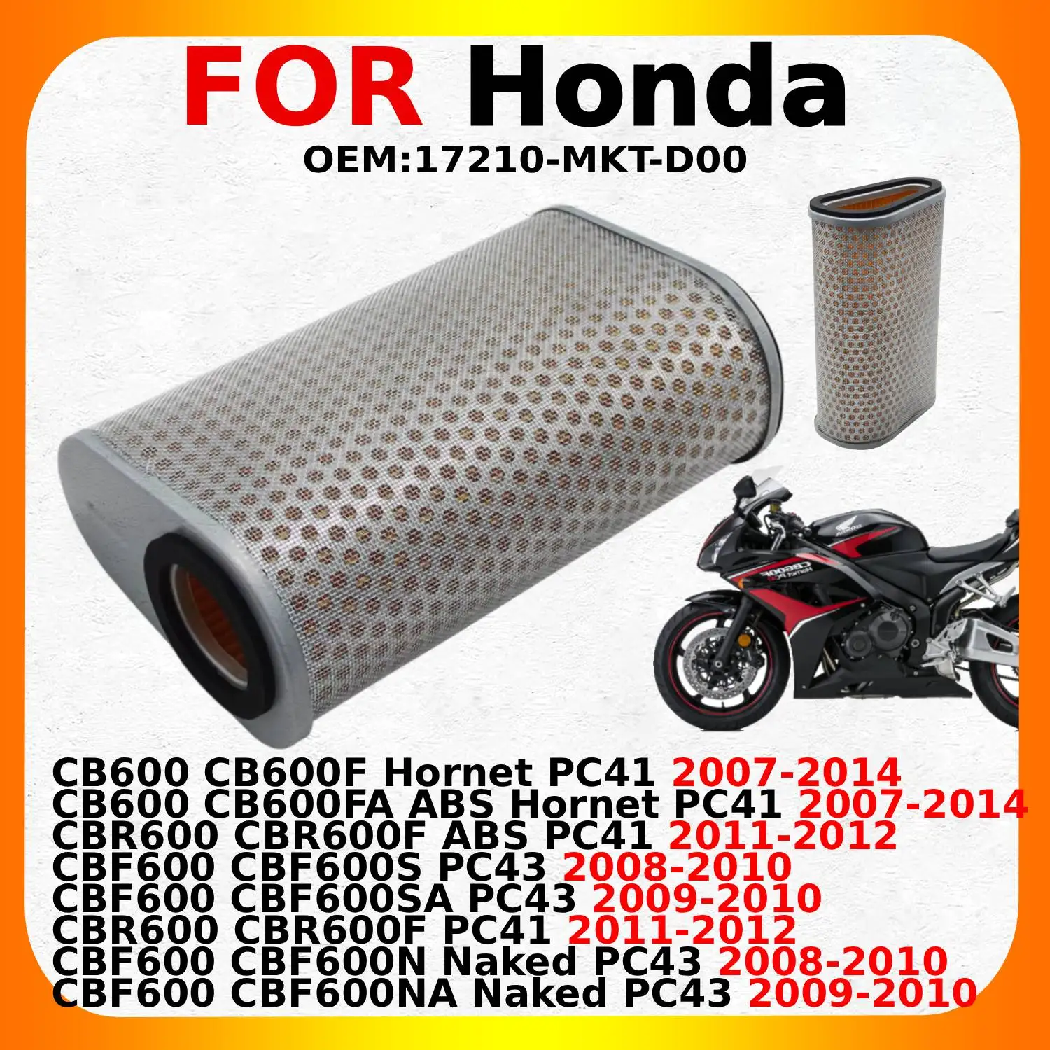 

Motorcycle Air Filter For Honda CB600 CB600F CB600FA Hornet PC41 CBF600S CBF600SA PC43 CBF600N CBF600NA Naked PC43 CBR600F PC41
