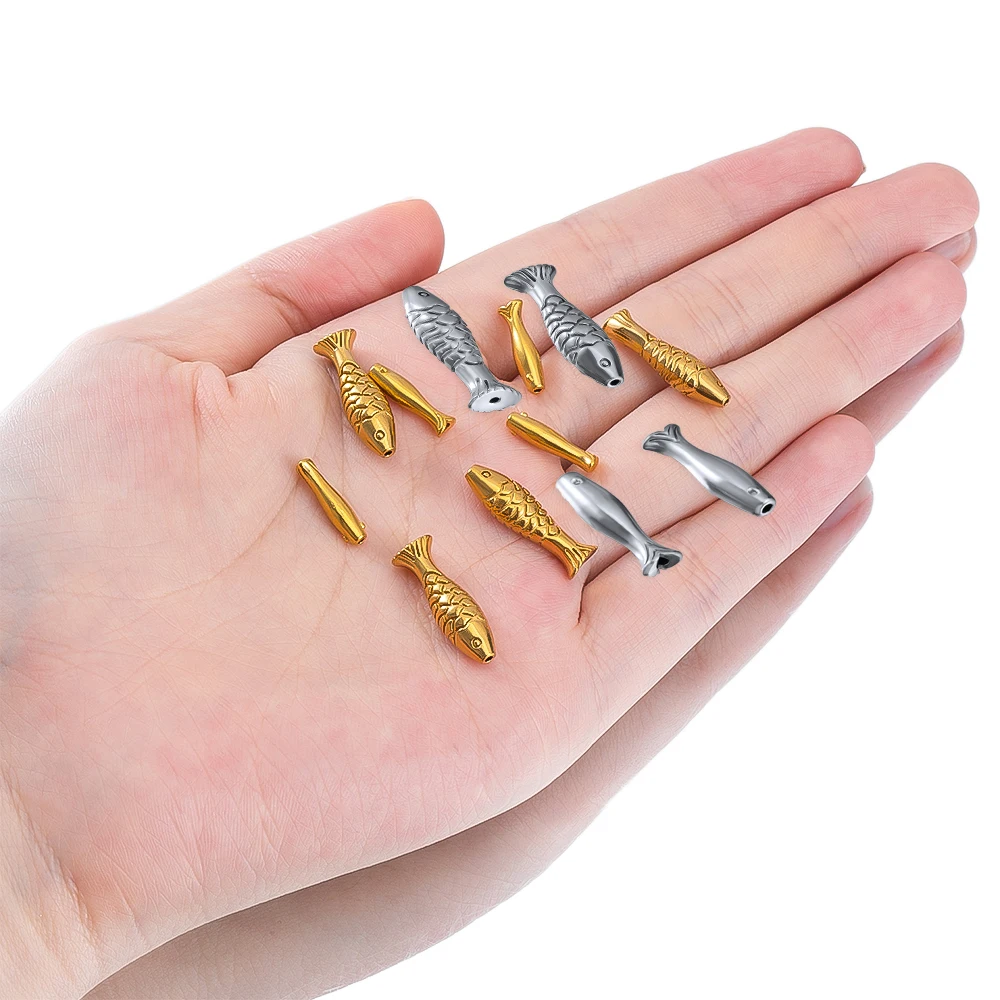 

2pcs Small Fish Shaped 304 Stainless Steel Bead Good Luck Bead 18K Color Preserving For DIY Bracelet Necklace Accessory Material