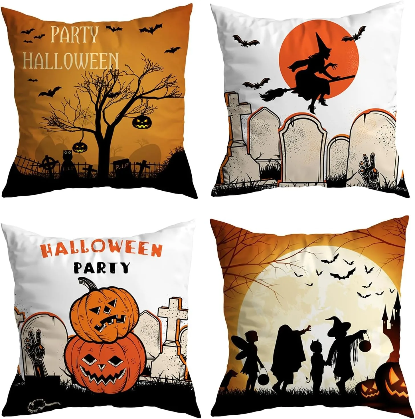 

Spooky Halloween Party Pillow Covers: Witch, Pumpkins & Graveyards Sofa cushion cover, holiday party decoration, gift