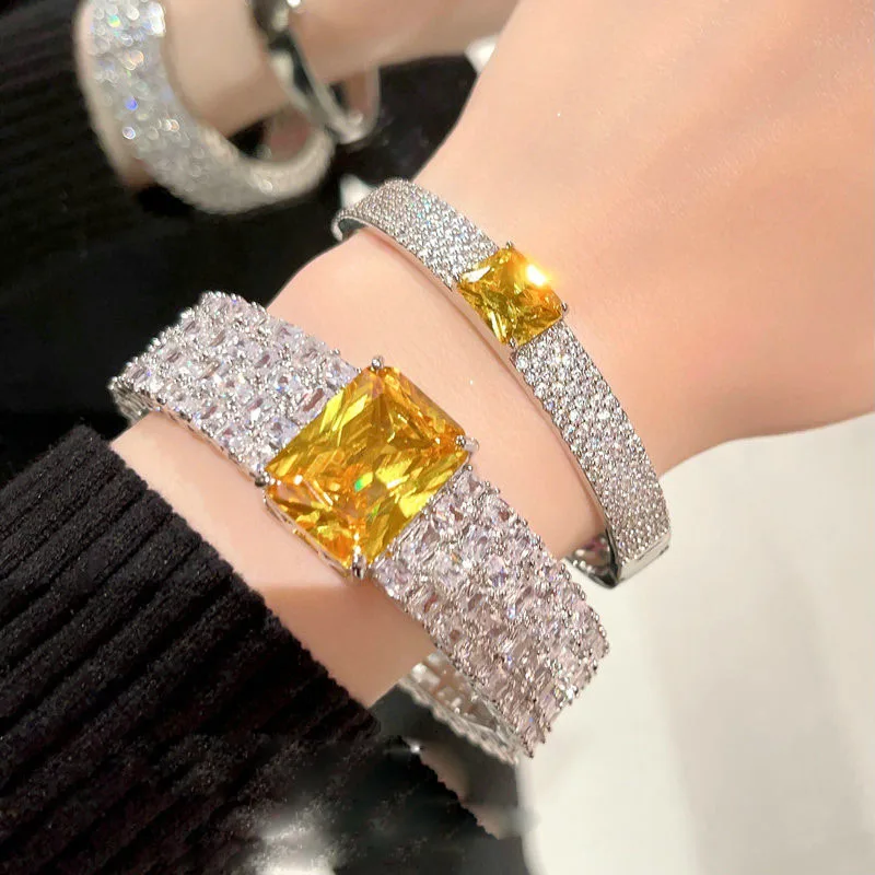 2023 Women Comet Beehive Caramel Gem Bracelet Plated 18K Gold Twilight Yellow Flower Zircon Ring