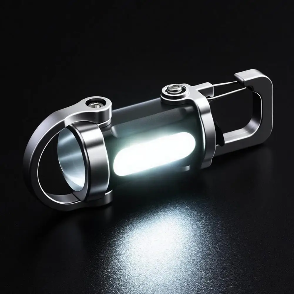 Mini Keychain Flashlight Rechargeable Portable Waterproof Camping Pocket Lamp Keyring Hanging Light Hook Emergency Warning Light