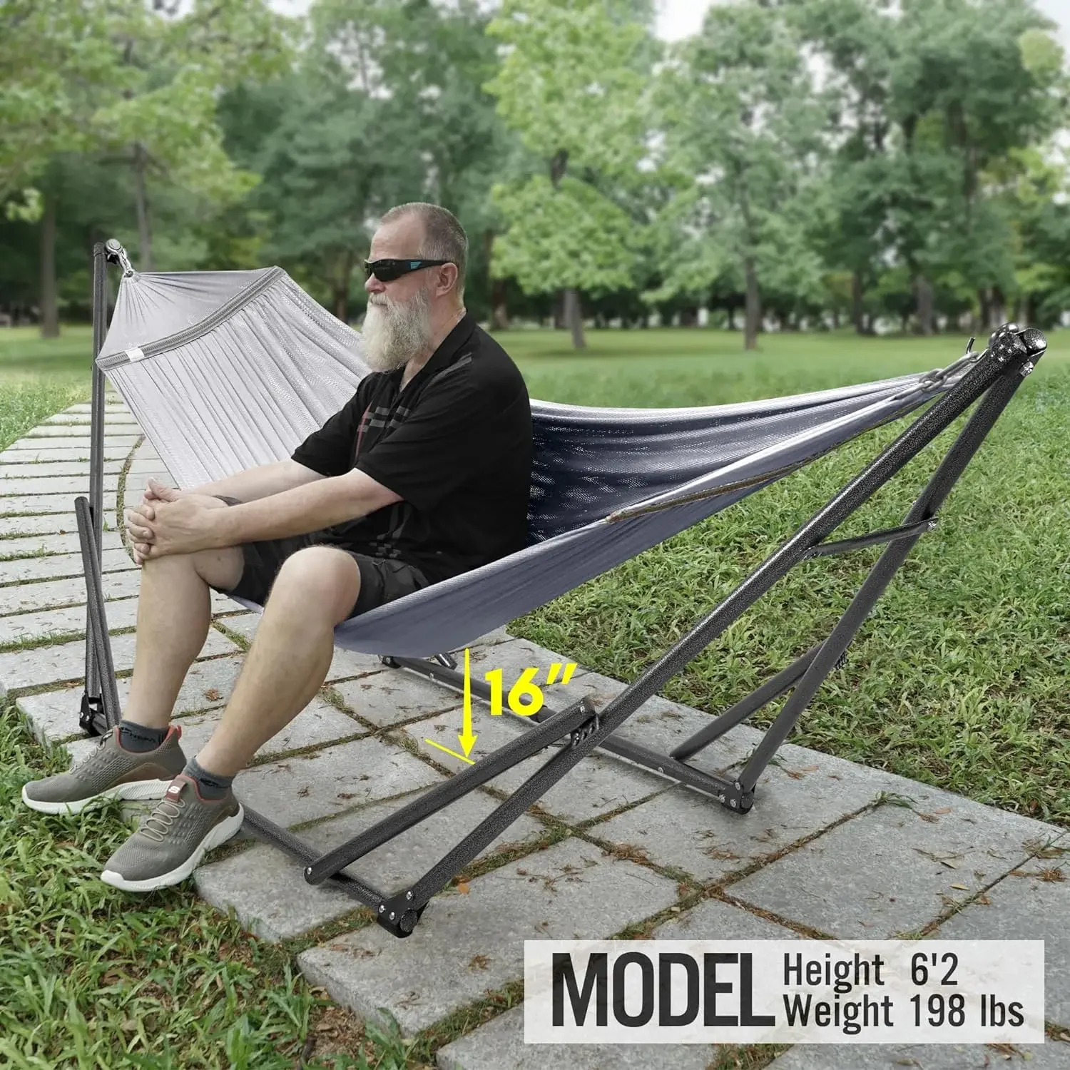 

Double Hammock with Stand Included for 2 Persons/Foldable Hammock Stand 600 lbs Capacity Portable Case - Inhouse, Outdoor