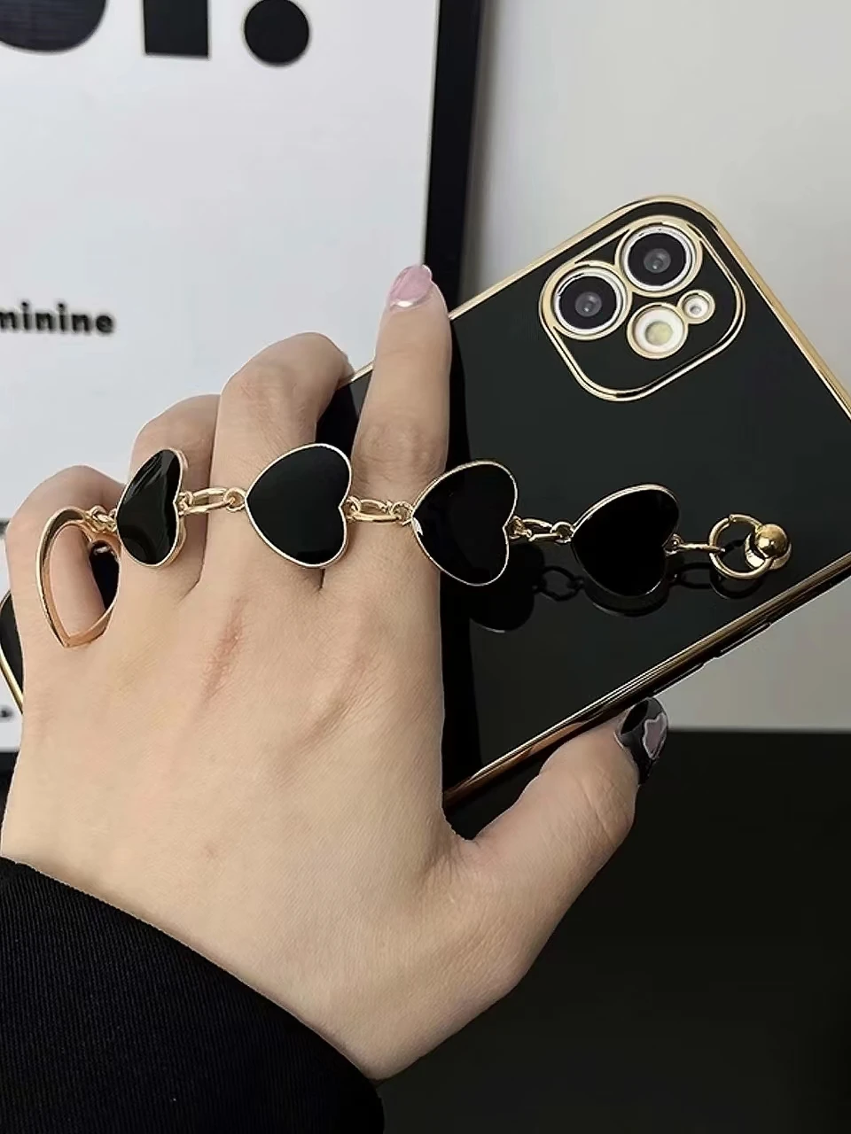 Fashion Plating 3D Love Heart Bracelet Chain Case For Samsung Galaxy S24 S22 Ultra S23 S21 S20 FE Note 20 10 Pus Silicone Cover image 6
