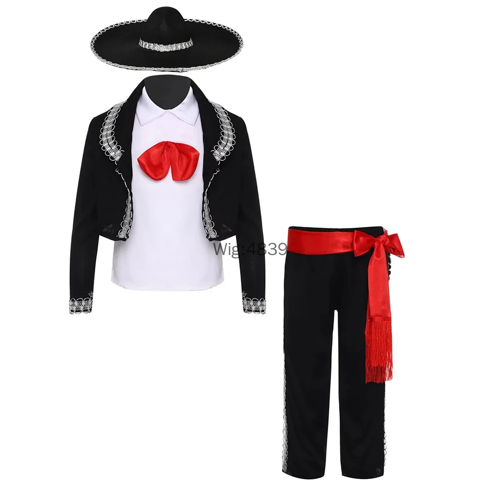 Costume messicano Ragazzi Bambini Adulti Tradizionale Mariachi Amigo Dance Costumi Cosplay Halloween Messicano Cosplay Bowtie Cintura Suit