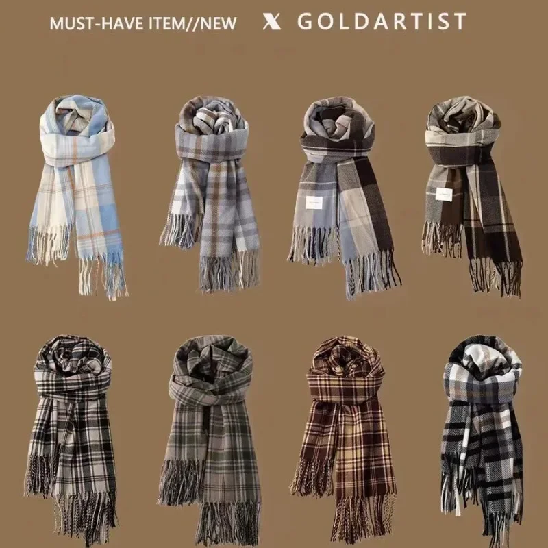 Plaid Scarf Women Winter Warm Korean Style Cute Versatile College Style Soft Thick Comfortable Autumn Neck Wrap Fashion Scarf