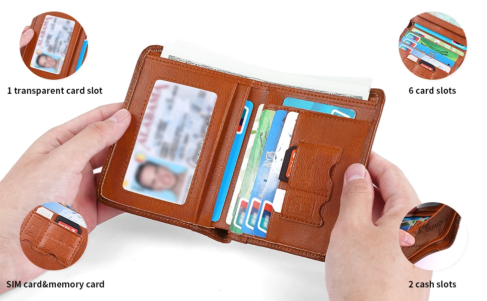 GERUOLA Slim RFID-geschirmte Echtleder-Geldbörse für Herren – multifunktionales Ausweis- und Kreditkartenetui, dunkelbraun mit Verzierungen – Detail 7