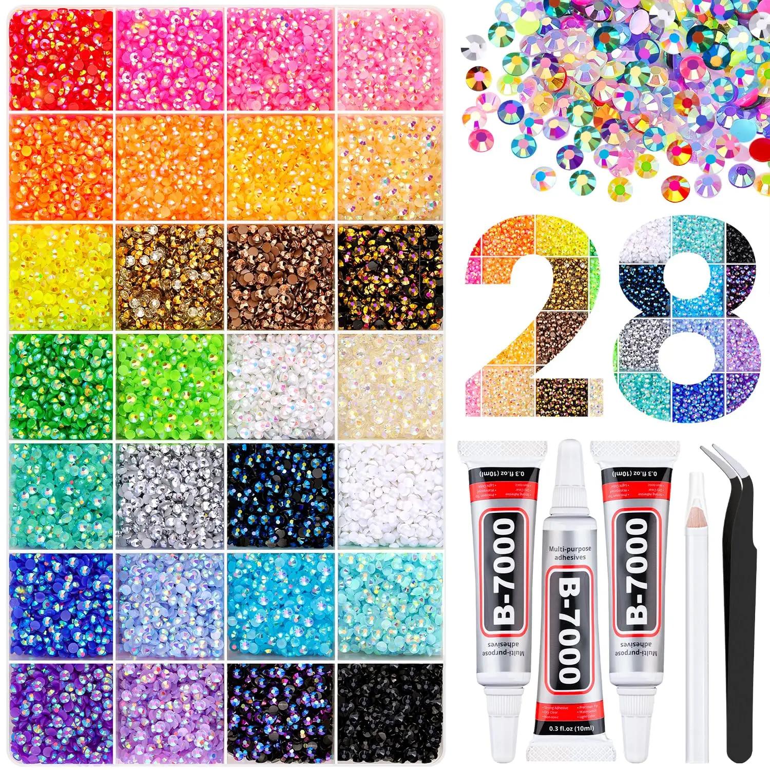 1Box 28 Colors Flatback Resin Rhinestone Charms Mini Dazzling Semi-circular Nail Art Decorations for DIY Shoe Cup Nails Designs
