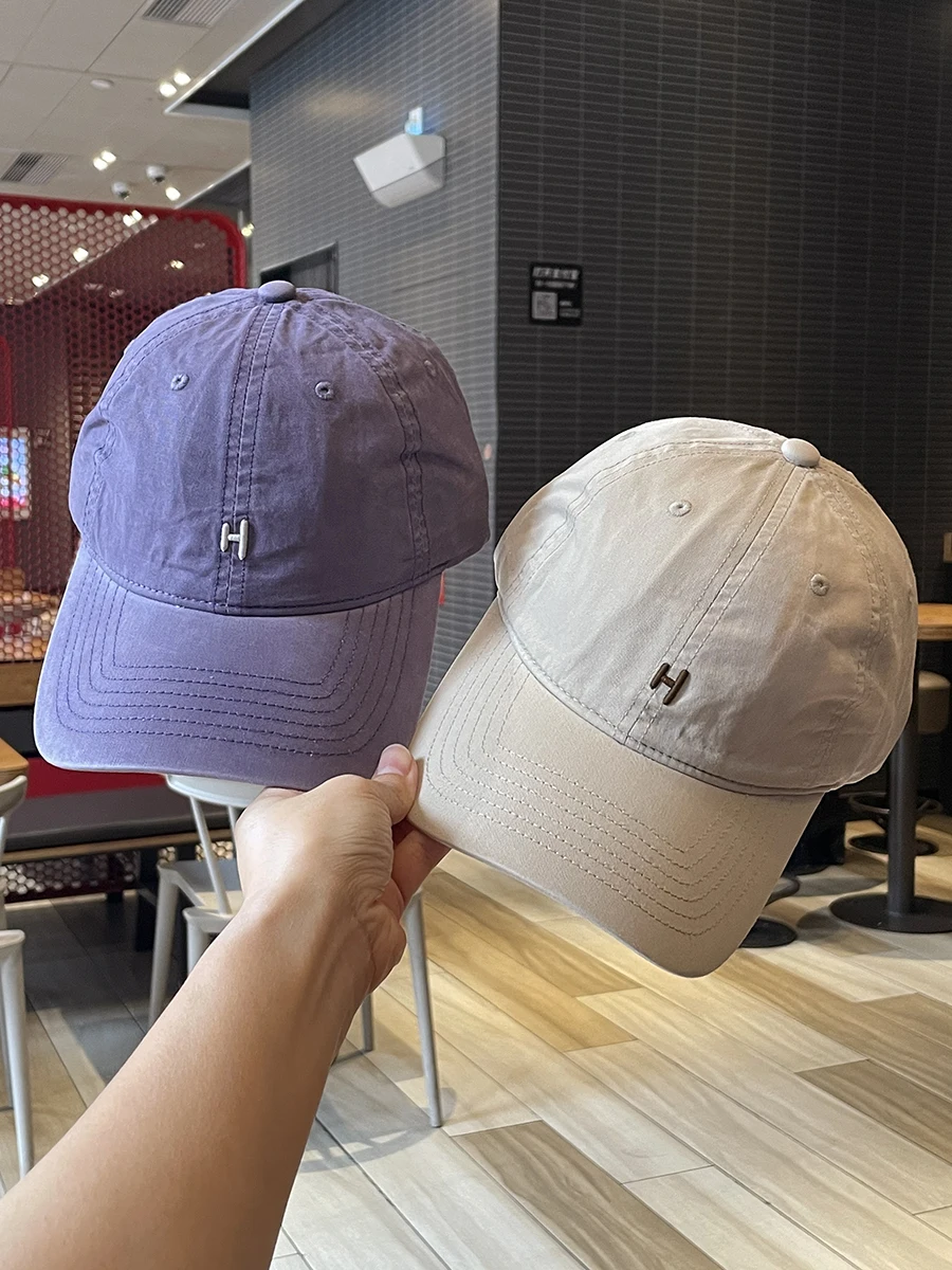 

Washed Cotton Deep Top Wide Brim Couple's Big Head Baseball Cap Men's Sunhat Purple Outdoor Peaked Cap Women