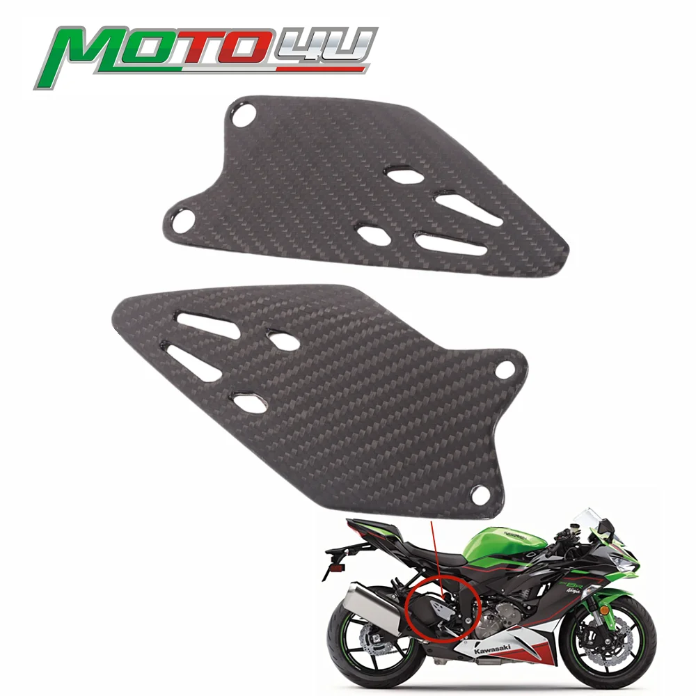 For Kawasaki ZX-6R ZX6R 2019 2020 2021 22 Real Carbon Fiber Motorcycle Heel Guard Rearset Plate Foot Peg Protector Overlay Gloss